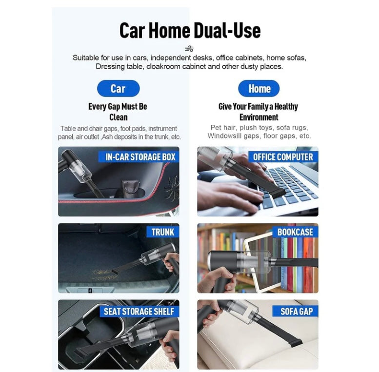 2 in 1 Wireless Vacuum Cleaner – 120W Handheld USB Rechargeable for Home & Car (1 Pc)